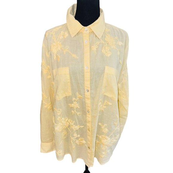 Kyla Seo Butter Yellow Embroidered Handmade 100% Cotton L/S S Button Down Shirt - Picture 1 of 10